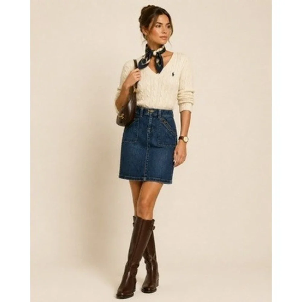 Lauren Ralph Lauren Denim Pencil Skirt Medium Wash Blue Zip Pocket Womens Size 0